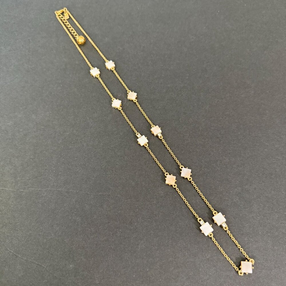 Kate Spade Gold-Tone Mother Of Pearl Necklace Crystal Accents Adjustable Chain - Picture 11 of 16